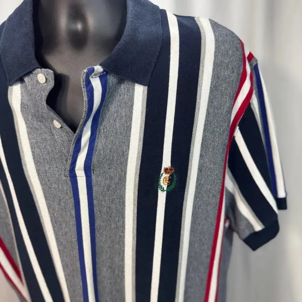 Chaps Ralph Lauren Polo Shirt Men's L Striped Crest Logo Cotton Preppy Golf